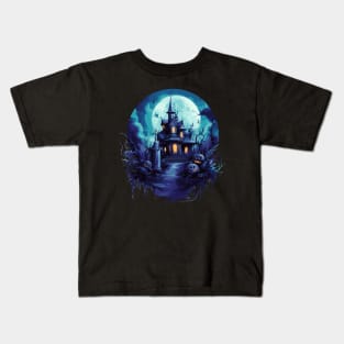 Halloween Haunted Mansion in Blue Kids T-Shirt